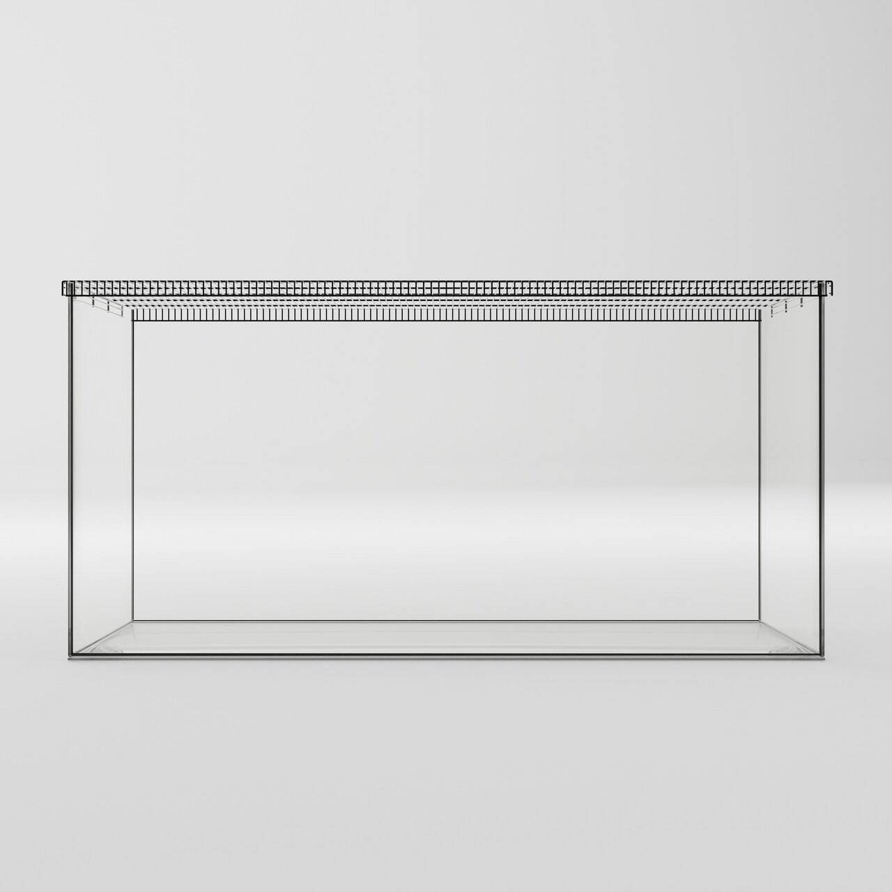 Das Bild zeigt ein rechteckiges, transparentes Aquarium der Marke Allpets, das für Aquaristik-Enthusiasten geeignet ist. Es besteht aus klarem Glas und verfügt über eine abnehmbare Abdeckung mit Belüftungsschlitzen. Das Aquarium ist ideal für Fische und a