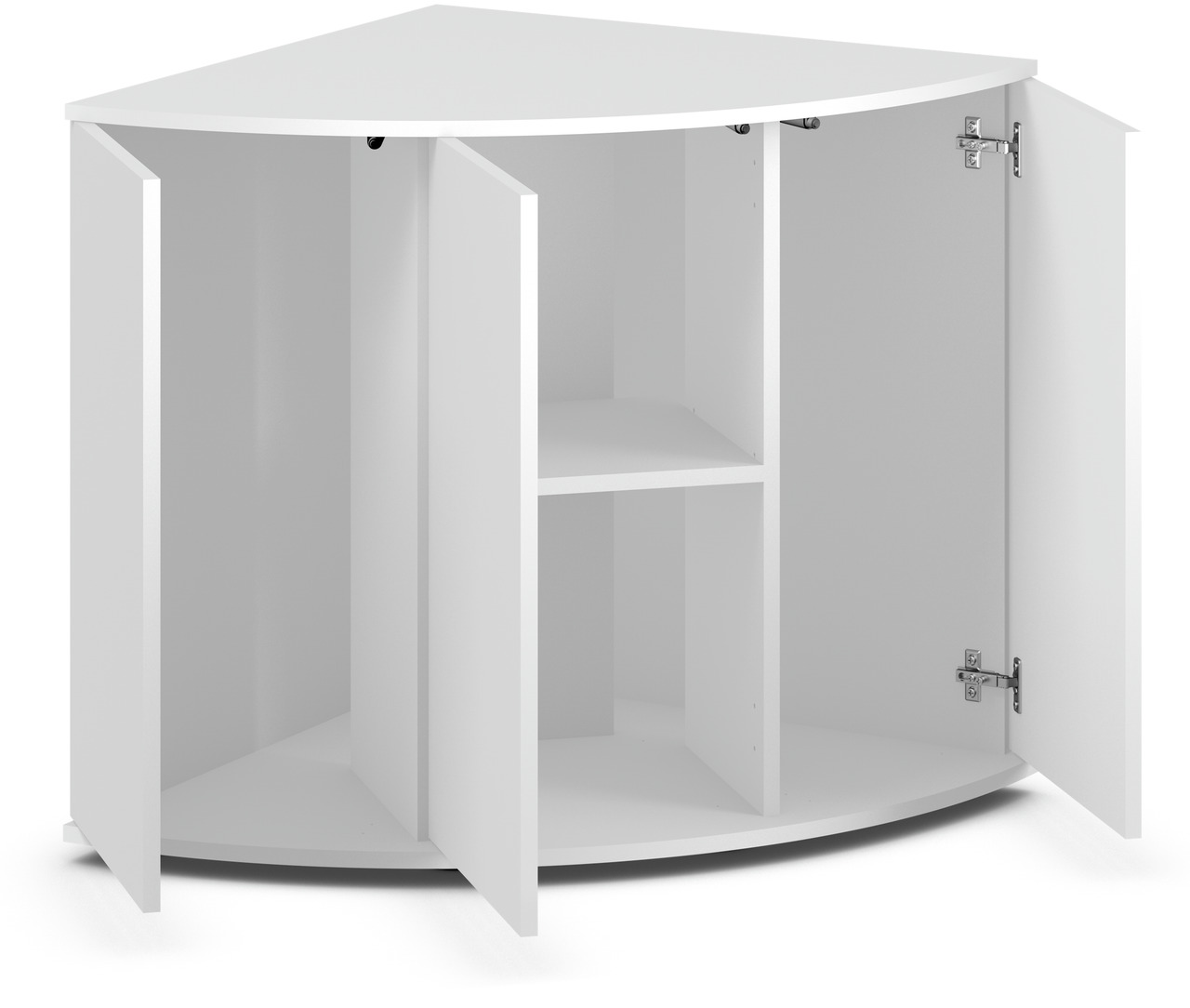 JUWEL Unterschrank SBX Rio 125 Weiß, für Aquarien, stabiler Halt, 4 Türen, Stauraum für Zubehör/Pflegeprodukte, dreieckig.