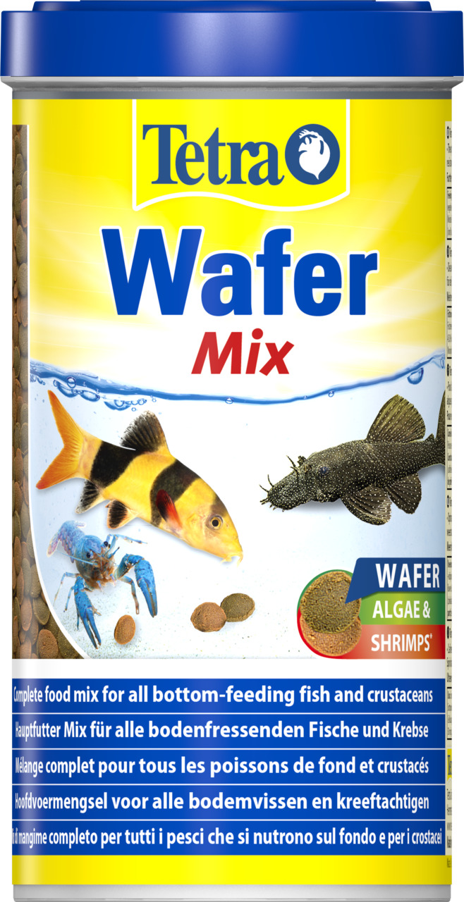 Tetra Wafer Mix: Hauptfutter f. bodenfressende Fische & Krebse, m. Algen & Garnelen. Zielgruppe: Aquarienbesitzer. Menge nicht sichtbar.