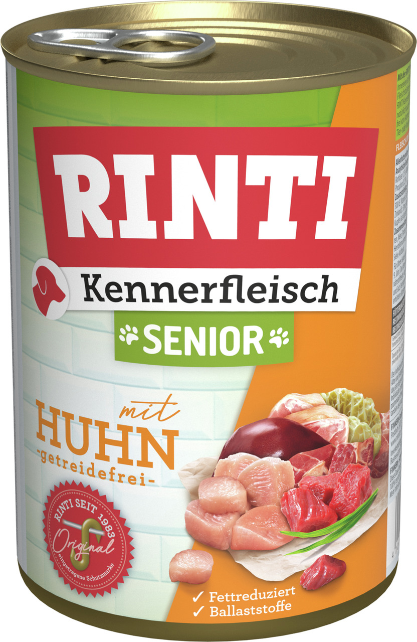 RINTI Kennerfleisch Senior Huhn, ältere Hunde, getreidefrei, fettreduziert, ausgewogene Ernährung, 400 g.