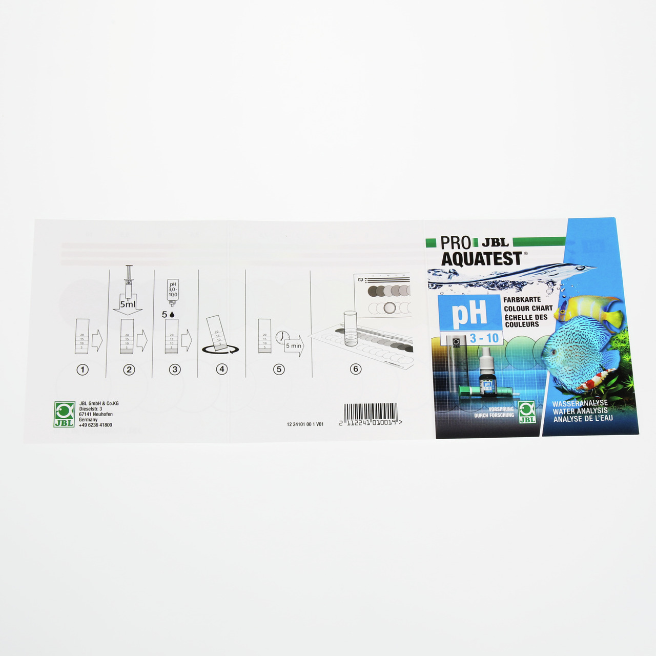 JBL ProAquaTest pH 3-10, Wassertest-Set für Aquarien/Teiche, präzise pH-Messung, inkl. Farbtabelle, Testflüssigkeit, Anleitung.