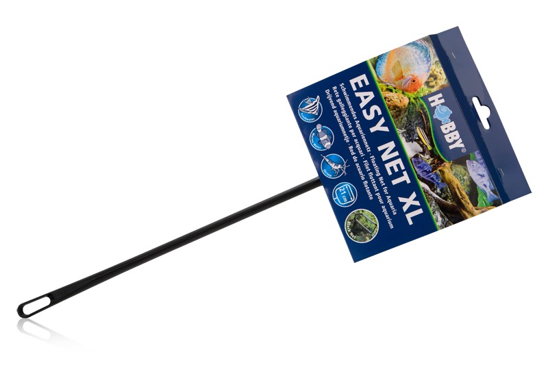 HOBBY Aquarium-Kescher, schwarz, langer Griff, feinmaschiges Netz, ideal f. Aquarienpflege & sicheres Fangen v. Fischen, quadr. Netz.