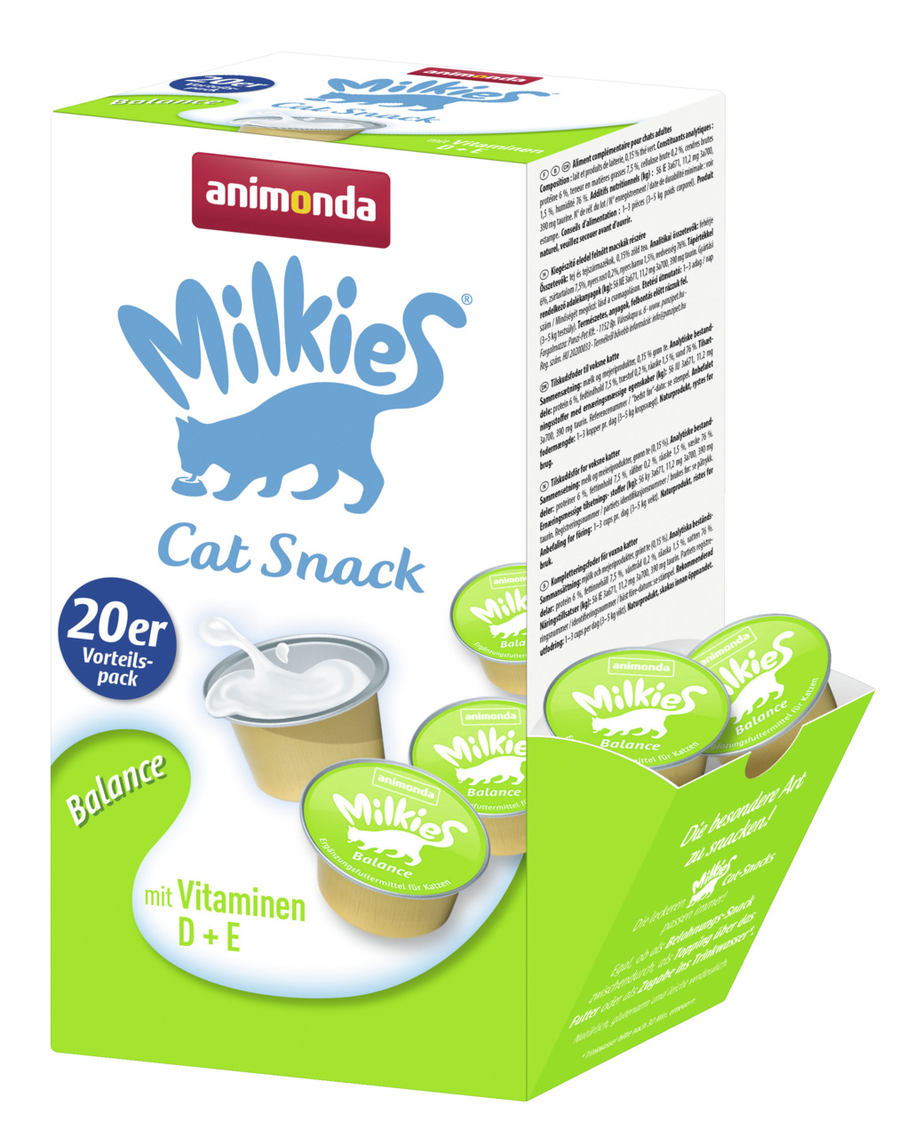 animonda Milkies Cat Snack Balance, Katzensnack, Geschm.: Balance, mit Vit. D+E, 20er-Vorteilspack, grün-weiße Verpackung.