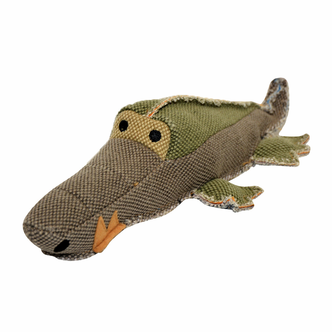 EBI Stoffspielzeug Krokodil für Hunde, robust, grün-braun, aufgestickte Augen, orange Details, langlebig, für alle Größen.