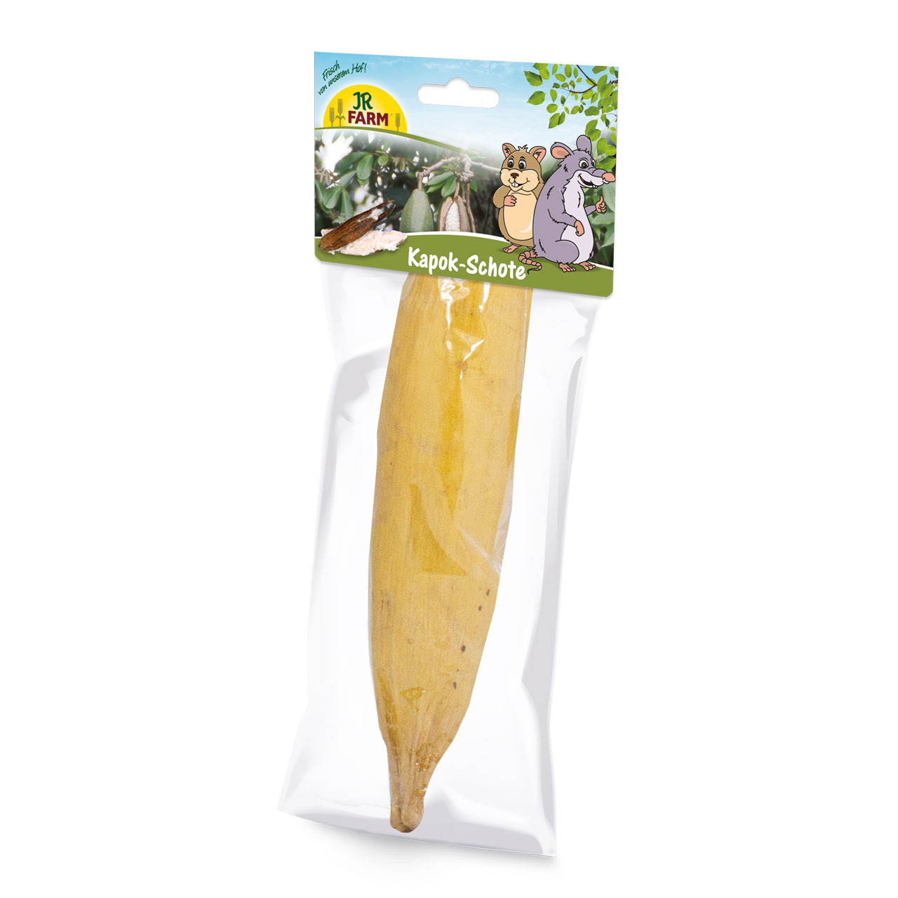 JR FARM Kapok-Schote: Naturprodukt für Kleintiere (Hamster, Mäuse), Beschäftigungs- & Nistmaterial, 1 Schote in transparenter Hülle.