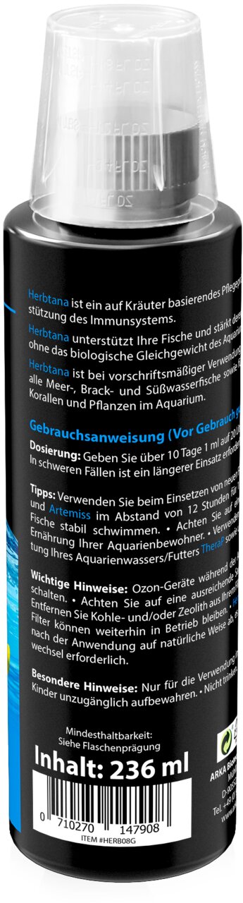 ARKA Herbana Pflegezusatz für Aquarienfische, unterstützt Immunsystem natürlich, für Süß- und Meerwasser, 236 ml