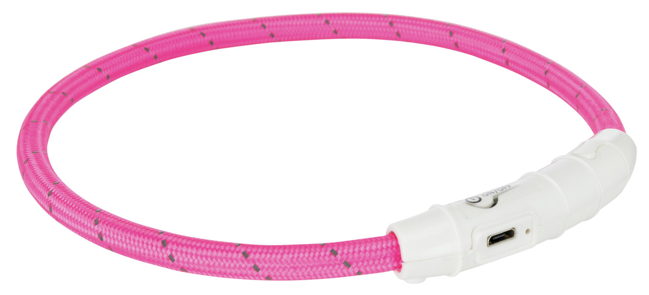 TRIXIE LED-Halsband für Hunde, pink, USB-aufladbar, anpassbar, reflektierend, für Sicherheit bei Dunkelheit, robust, gute Sichtbarkeit.