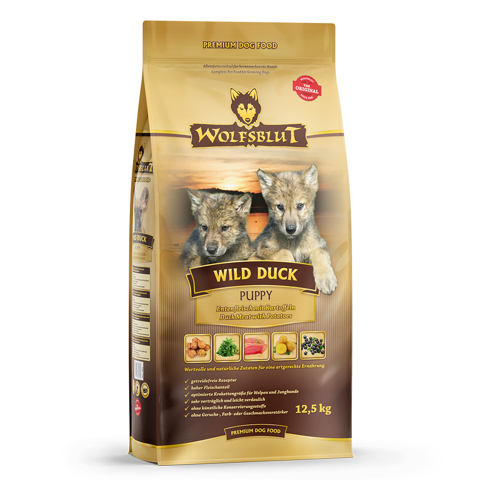 Wolfsblut Wild Duck Puppy Entenfleisch mit Kartoffeln Hunde Trockenfutter 12,5 kg