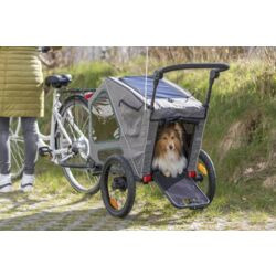 TRIXIE Fahrradanhänger, grau, für kl.-mittelgr. Hunde, mit Netzfenster & Einstiegsklappe. Perfekt für akt. Hundebesitzer.
