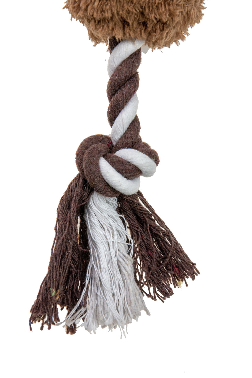 Karlie Hundespielzeug: robuster Knoten (braun-weißes Seil) + Plüschball, für alle Hunde, Zahnpflege fördernd, ideal für Zerrspiele.