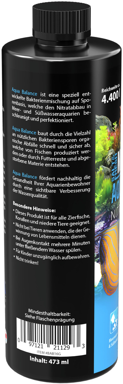 MICROBE-LIFT Aqua Balance, 473 ml, Bakterienmischung f. Meer-/Süßwasseraquarien, Nitratabbau, f. Zierfische, Korallen, niedere Tiere, 4.400 l.
