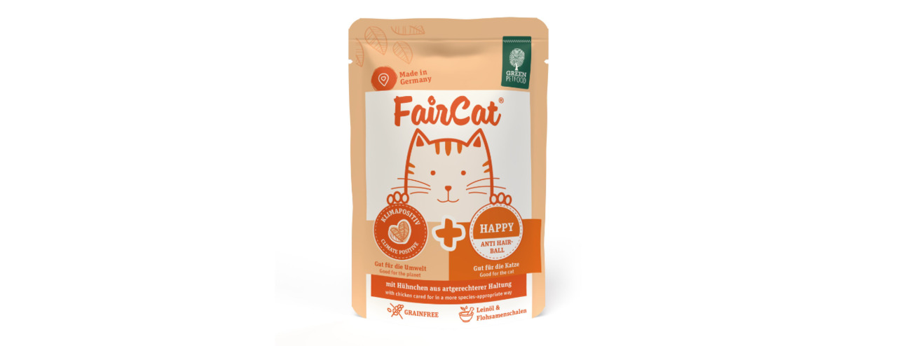 Green Petfood FairCat Happy: Nachhaltiges, getreidefreies Trockenfutter für Katzen (Huhn, 85 g), gegen Haarballenbildung.