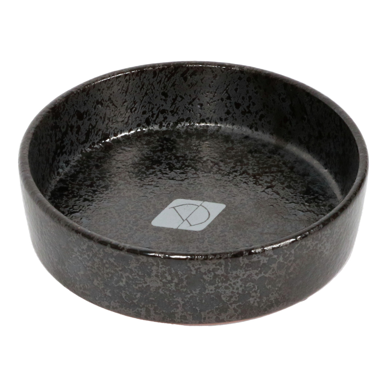 D&D Futternapf, rund, schwarz, für Hunde & Katzen, Keramik, glänzend-strukturiert, ideal für Trocken--Nassfutter, Logo in Mitte.