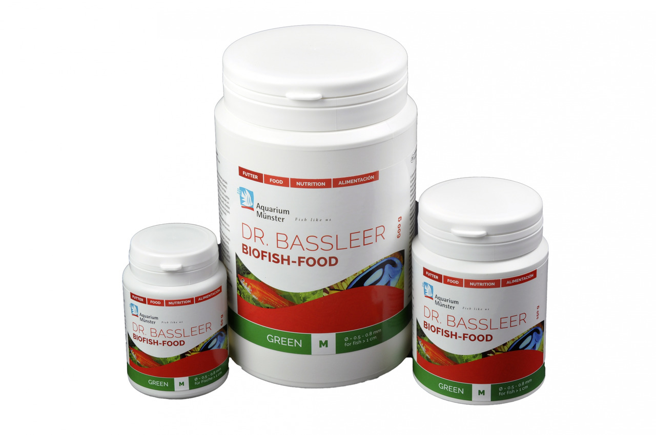 Aquarium Münster Dr. Bassleer Biofish Food Green M, Zierfische ab 1 cm, Geschmacksr. Green, 60 g/150 g/600 g, hochwertiges Futter.