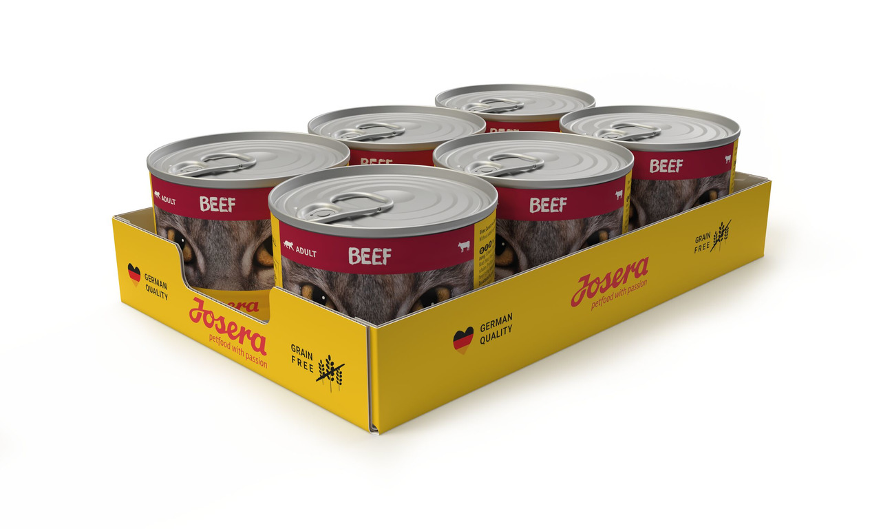 6 Dosen Josera Adult Nassfutter f. Hunde, Rind, gelbe Verpackung, „Grain Free“, „German Quality“, ohne Getreide, 4032254771296.