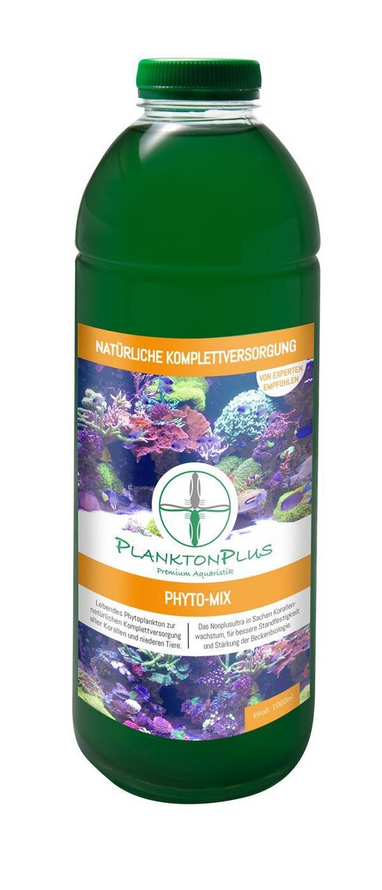 Plankton Plus Phyto-Mix, 1L, lebendes Phytoplankton für Korallen & niedere Tiere, fördert Wachstum, Farbe & Gesundheit im Aquarium.