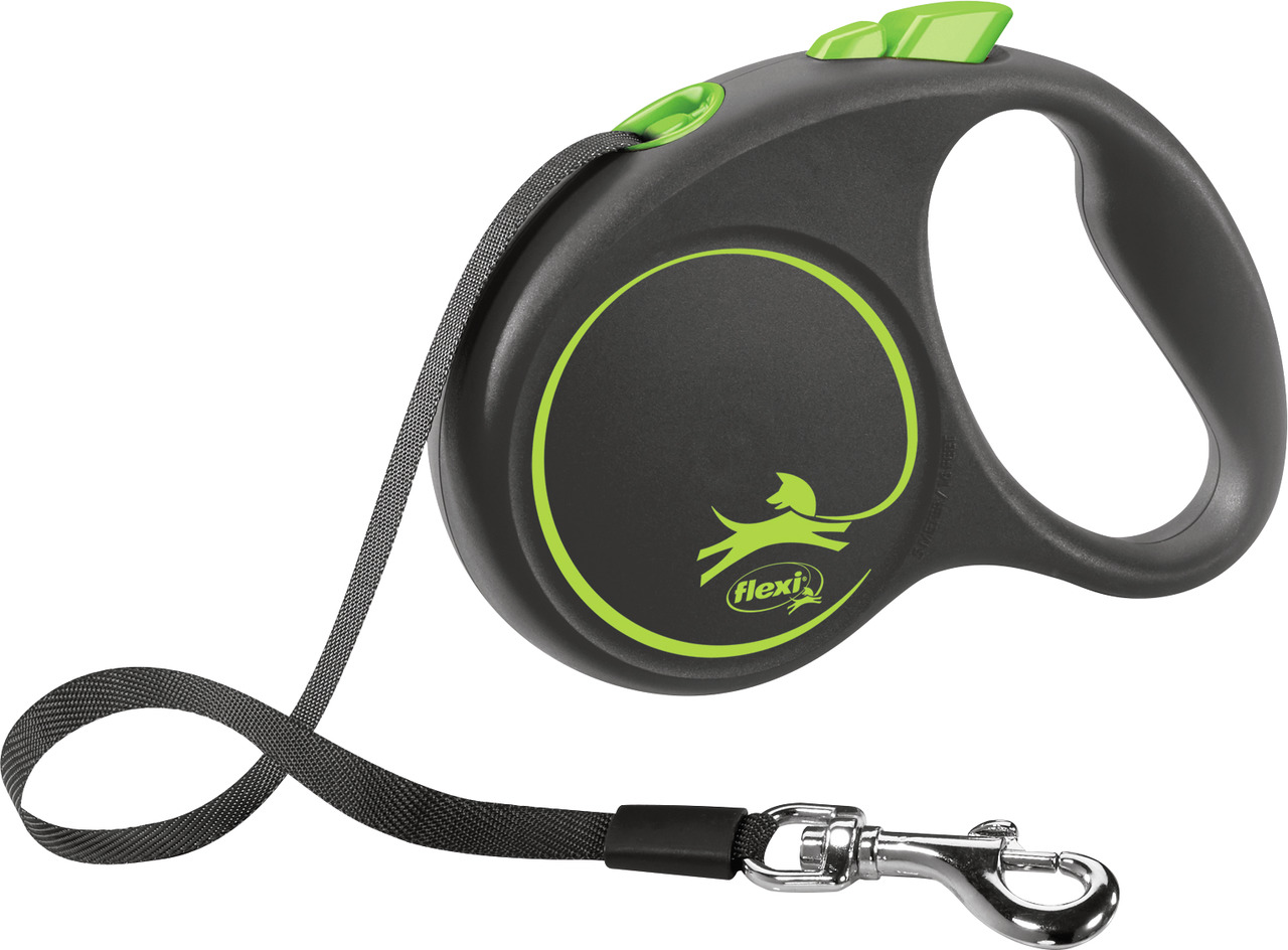 Flexi Hundeleine New Classic, Schwarz-Grün, für Hunde, ergonom. Griff, ausziehb. Gurtleine, sicher & flexibel, ideal fürs Gassigehen.