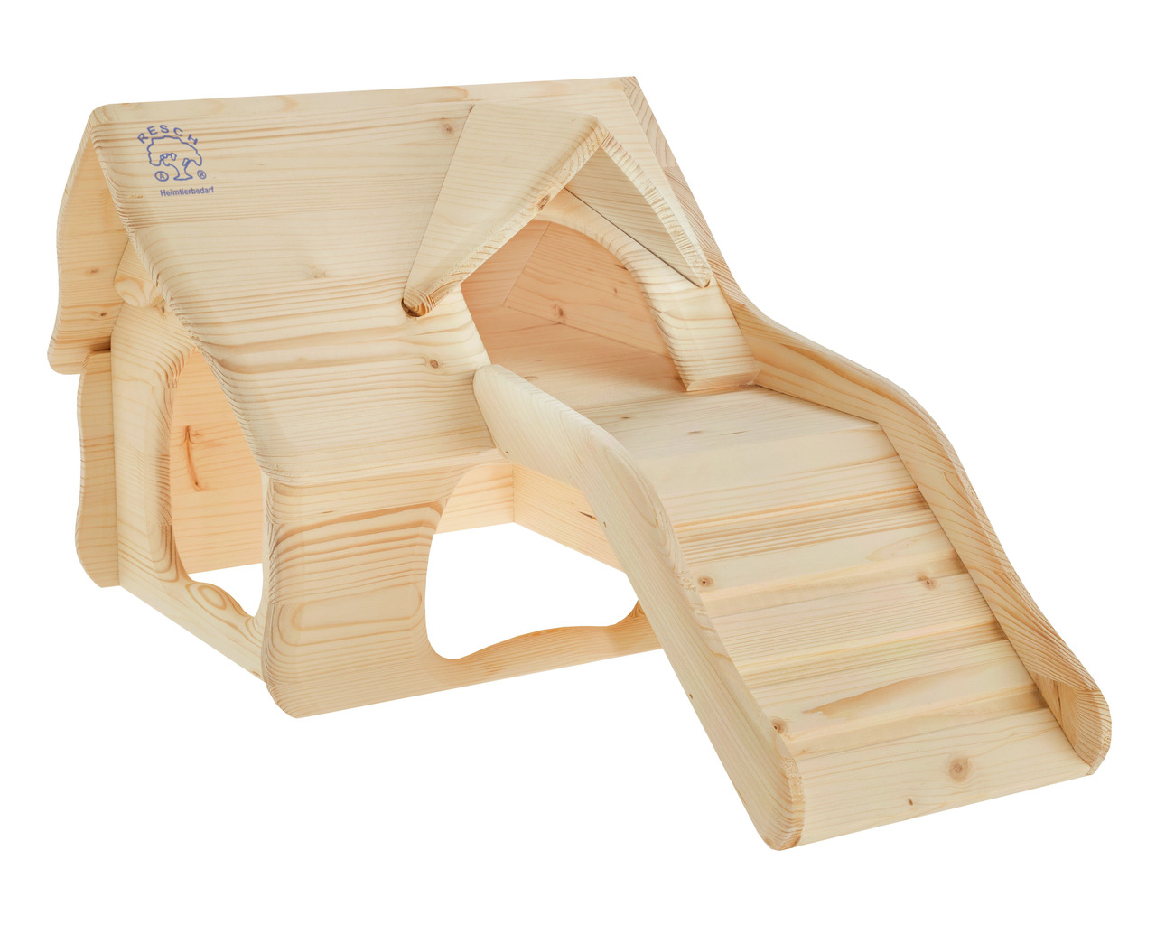 Holzhaus Resch Heimtierbedarf, für Nager (Hamster/Meerschweinchen), naturbelassenes Holz, mit Rampe & Dach, Maße auf Bild.