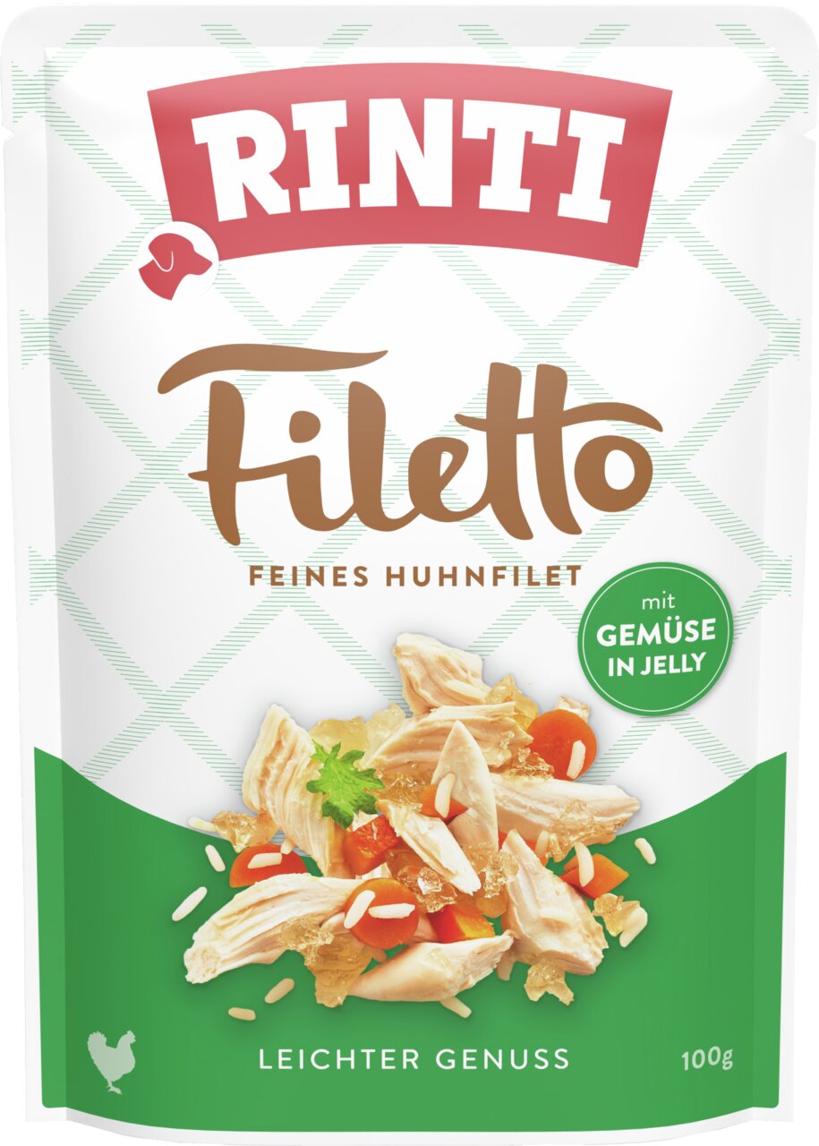RINTI Filetto Feines Huhnfilet mit Gemüse in Jelly, leicht verdaulich, für Hunde, Geschmacksrichtung Huhn, 100 g.