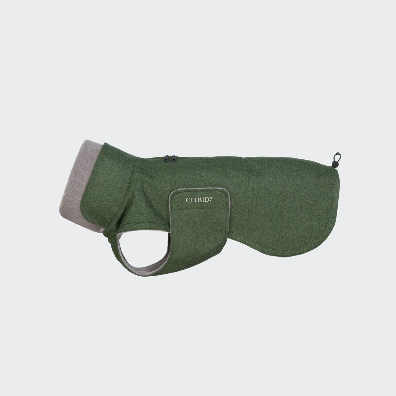 Grüner Hundemantel Cloud7, kleine-mittelgroße Hunde, warm gefüttert, ideal kalte Tage, Klettverschluss.