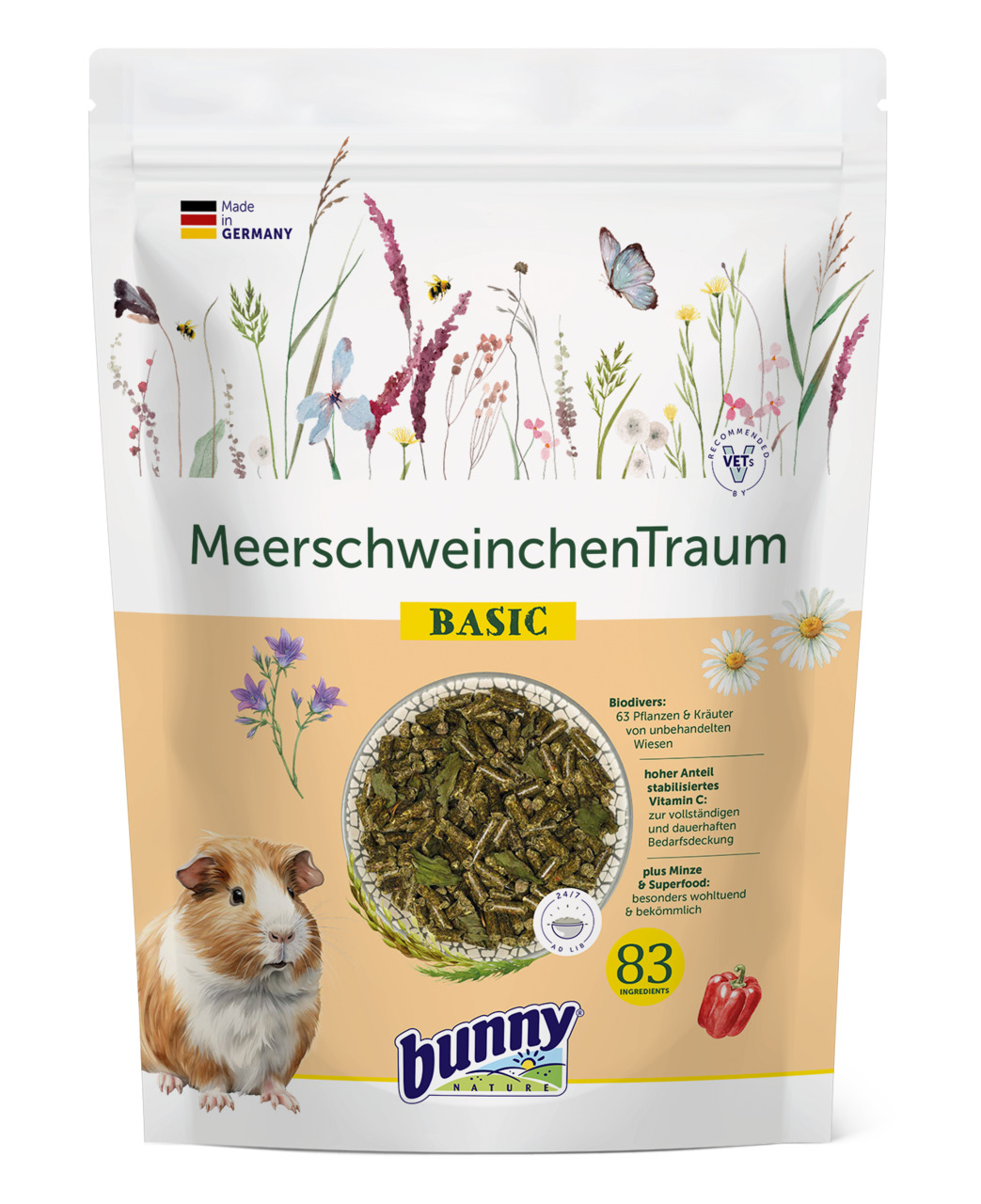 Bunny Nature MeerschweinchenTraum BASIC, für Meerschweinchen, 63 Pflanzen & Kräuter, stab. Vit. C, 83 Zutaten, 1,5 kg.