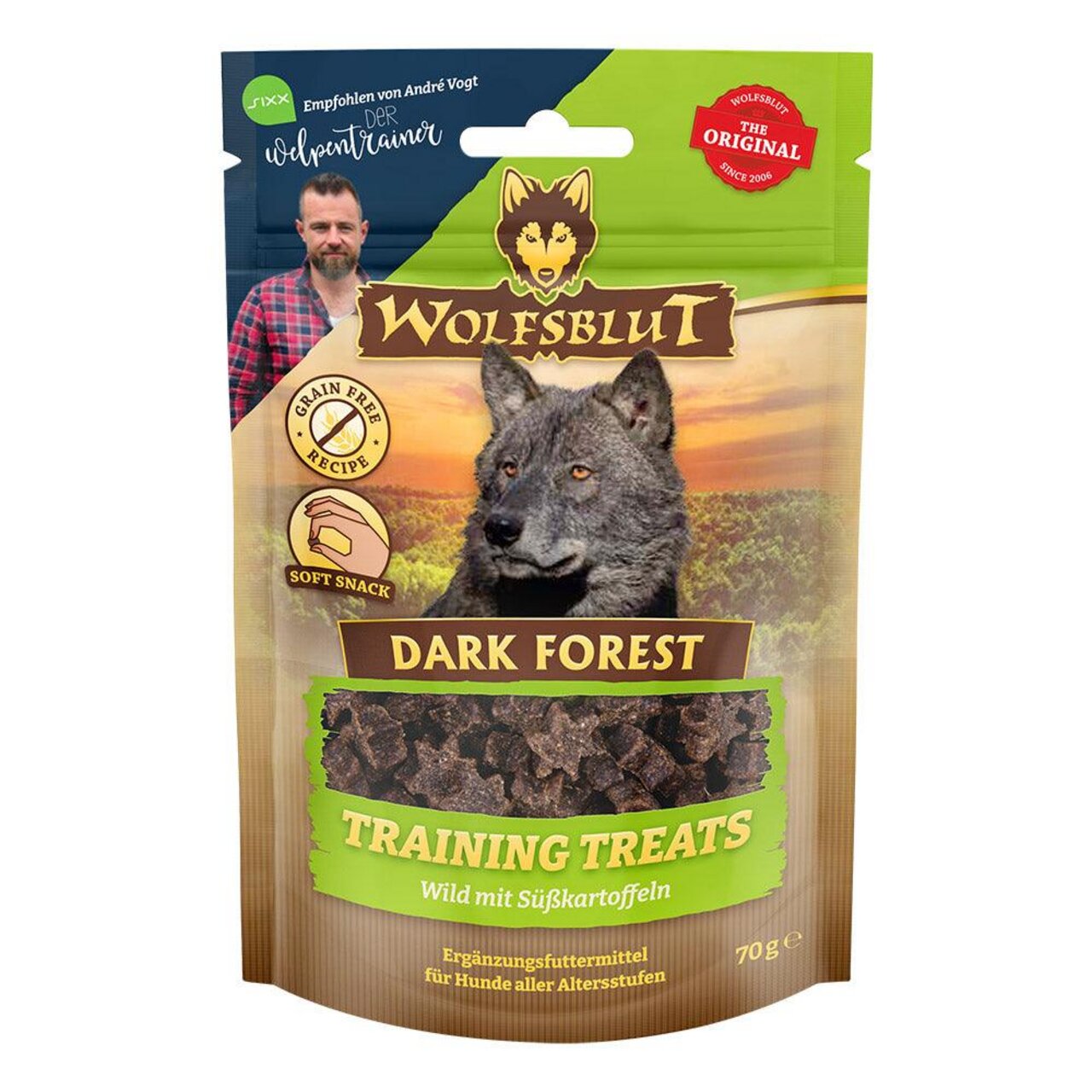 WOLFSBLUT Dark Forest Training Treats für Hunde, Wild mit Süßkartoffel, Ergänzungsfuttermittel, 70 g, getreidefrei.