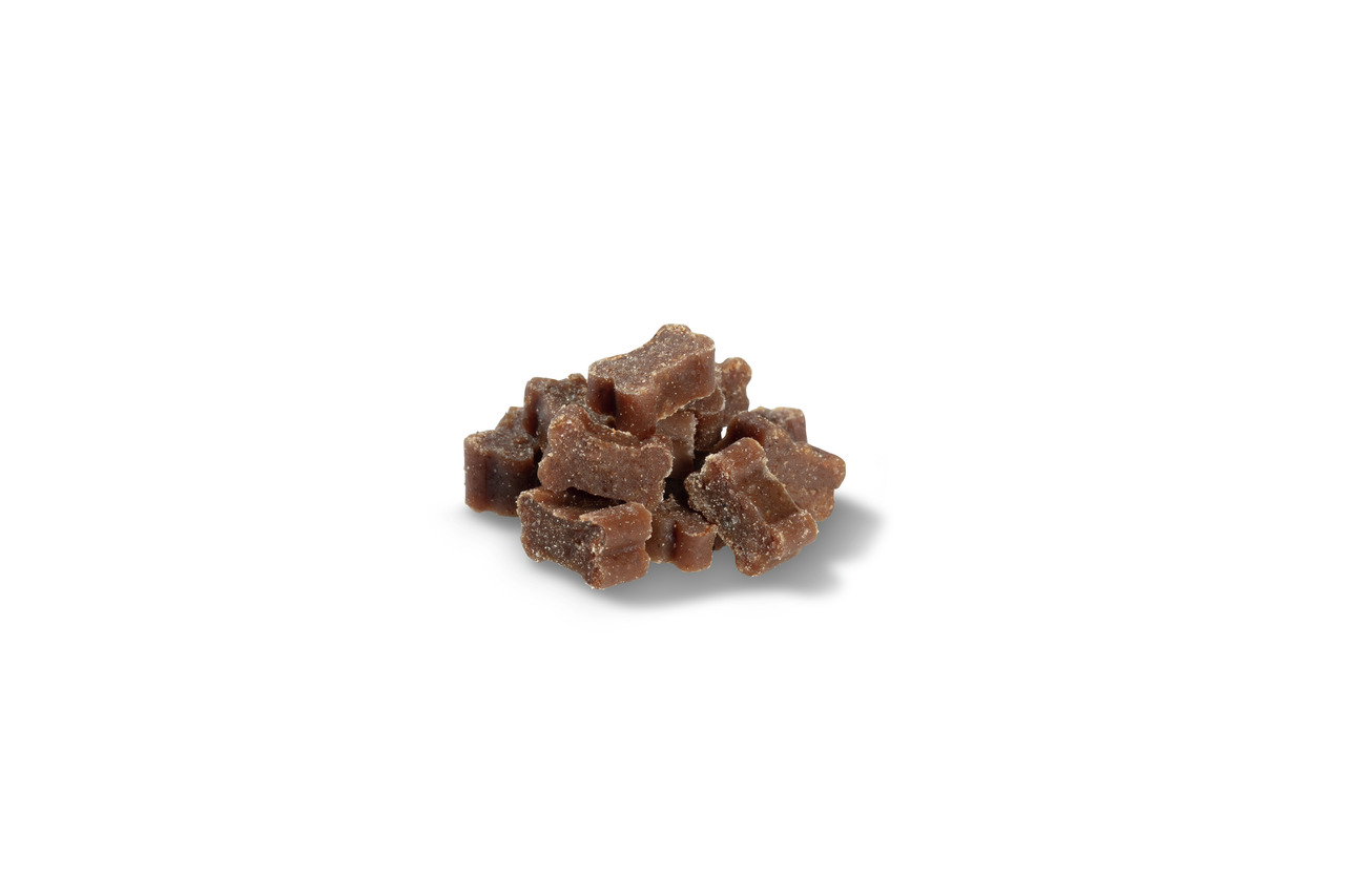 PREMIERE Snack-Knochen für Hunde, braun, Belohnung-Snack, ansprechende Knochenform, kleine Menge. EAN: 4047777122685.