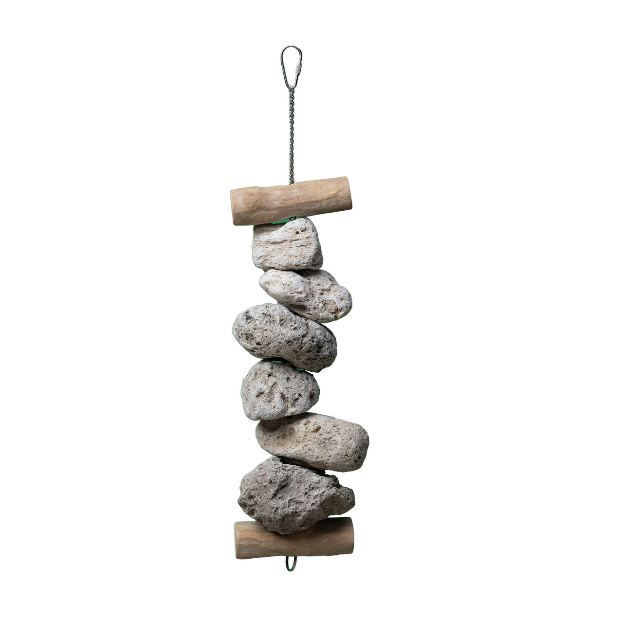 Quapas Hängespielzeug f. Ziervögel (Wellensittiche, Papageien), Kette m. Natursteinen u. Holz, fördert Spieltrieb.