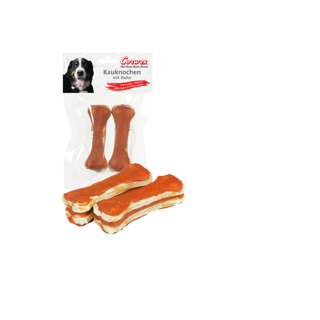 Corwex Kauknochen mit Huhn, für Hunde, extra lecker, 100% Huhn im Fleischanteil, Snack, mehrere Stücke.