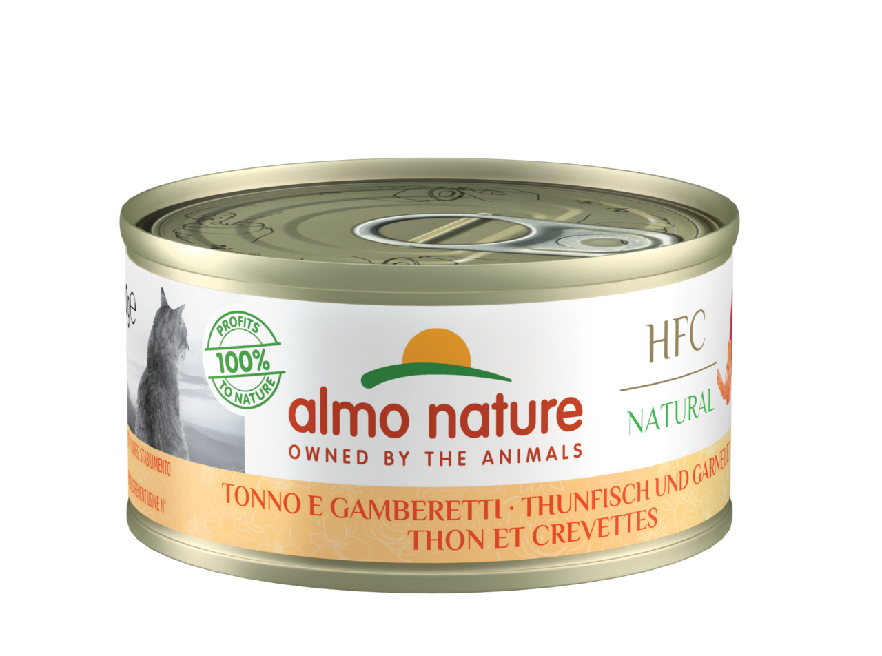 Almo Nature Katzenfutter, Thunfisch & Garnelen, HFC Natural (Lebensmittelqualität), 70 g.