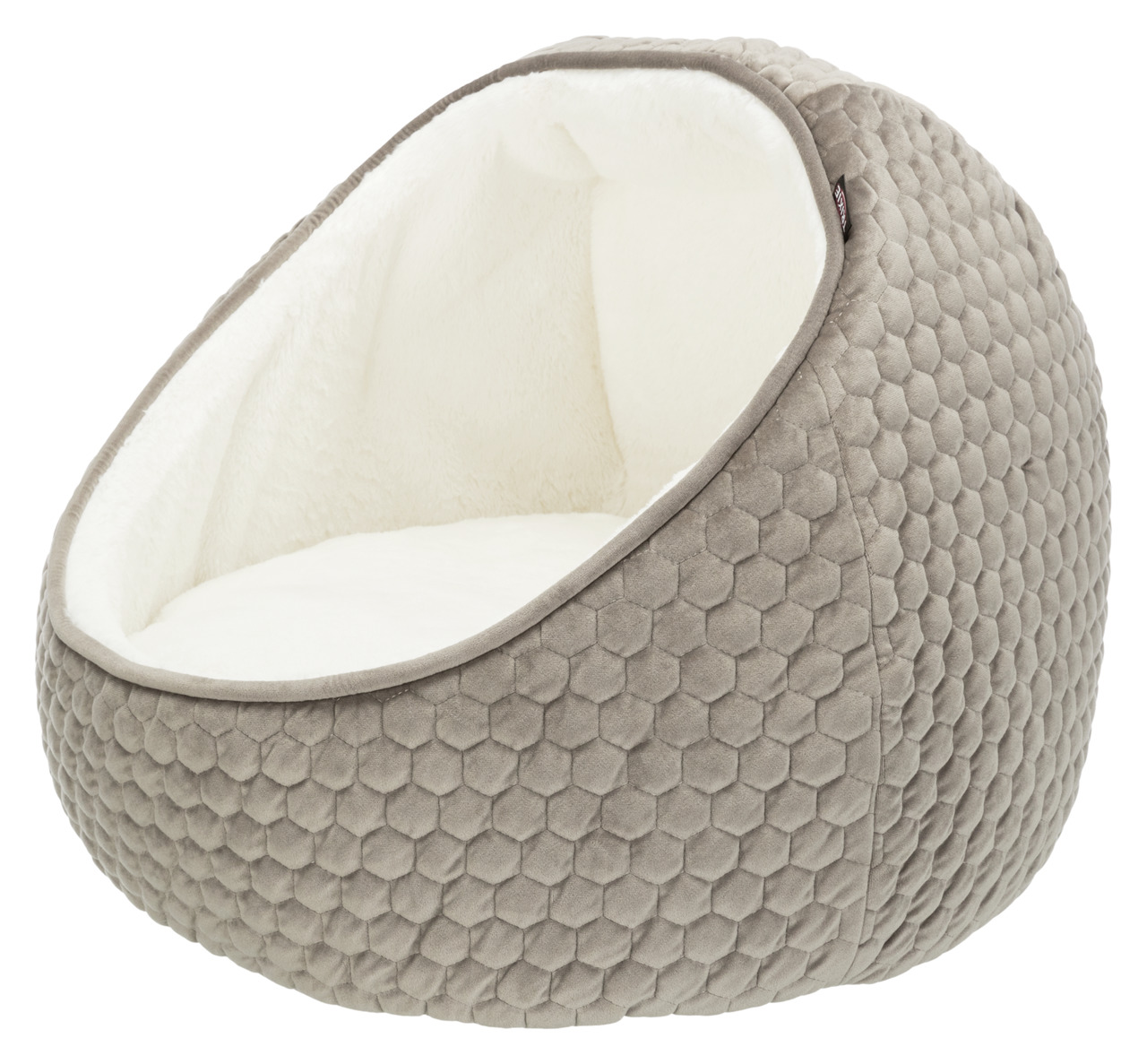TRIXIE Kuschelbett Leika: Haustierbett für Katzen & kl. Hunde, halbrund, Plüsch (creme), Außen grau, ideal zum Einkuscheln.