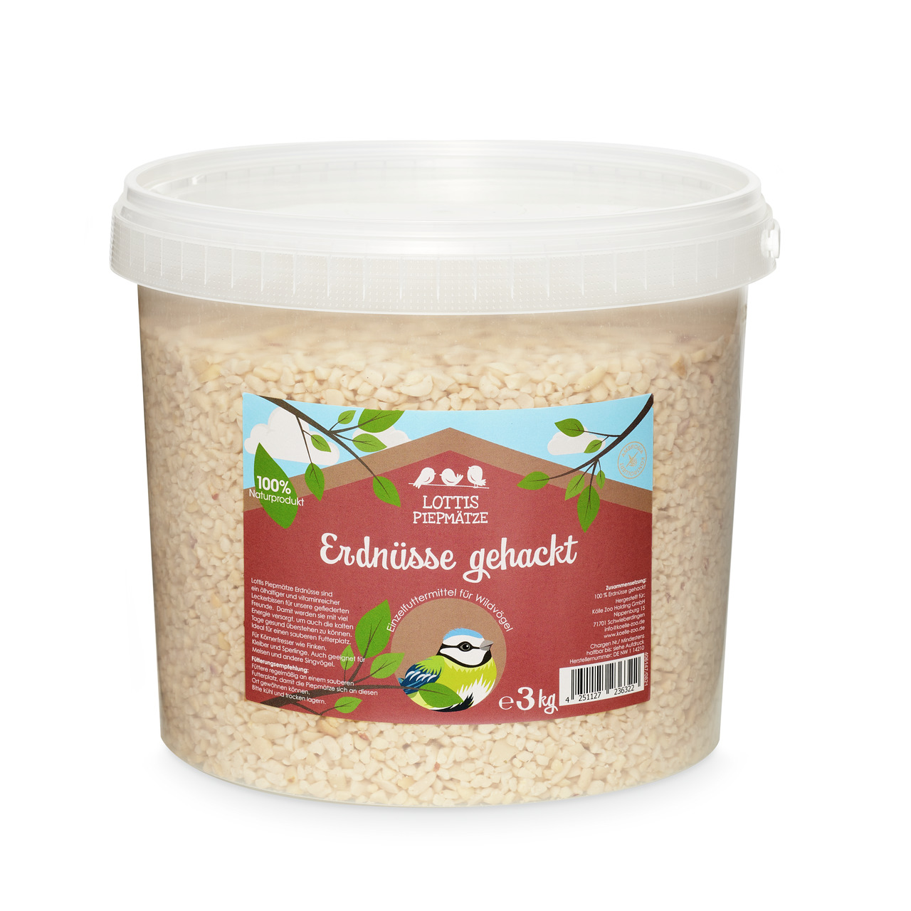 Lottis Piepmätze Erdnüsse gehackt, 3 kg, Wildvogelfutter, 100 % Natur, ideal für Wildvögel.