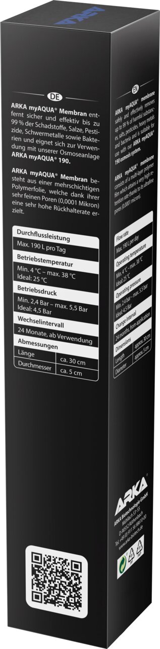 ARKA myAQUA+ Membran 190 Umkehrosmose-Membran für Aquarien, entfernt 99 % Schadstoffe