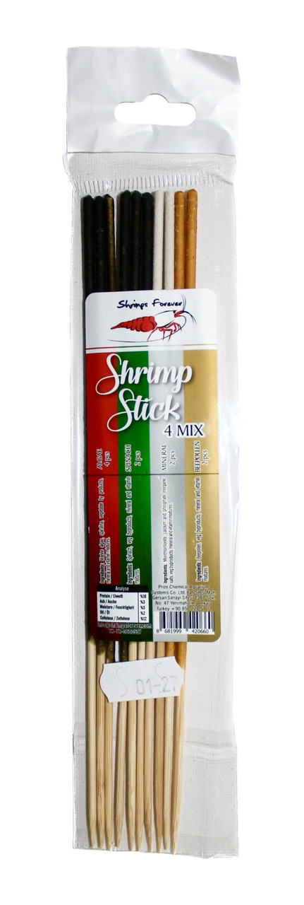 Shrimps Forever Shrimp Stick 4 Mix, für Garnelen, 4 Geschmacksr.: Algen, Gemüse, Kräuter, Holz. Menge: 10 Sticks.