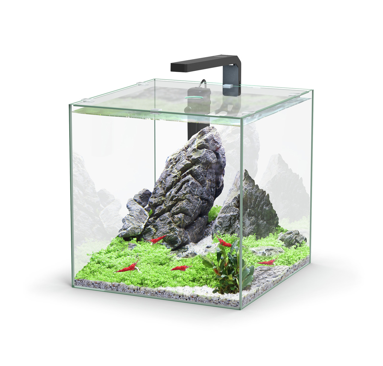 Aquatlantis Nano-Aquarium, für Aquaristik-Fans, LED-Beleuchtung, inkl. Felsen, Pflanzen & Garnelen, ideal für kleine Räume.