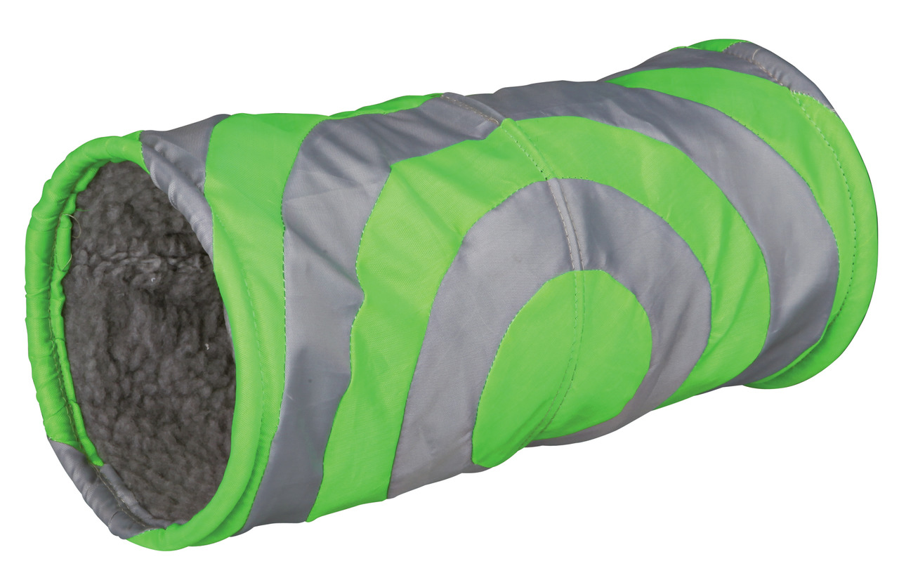 TRIXIE Spieltunnel für Katzen, alle Altersgruppen, grün-grau, strapazierfähig, plüschig innen, fördert Aktivität & Neugier.