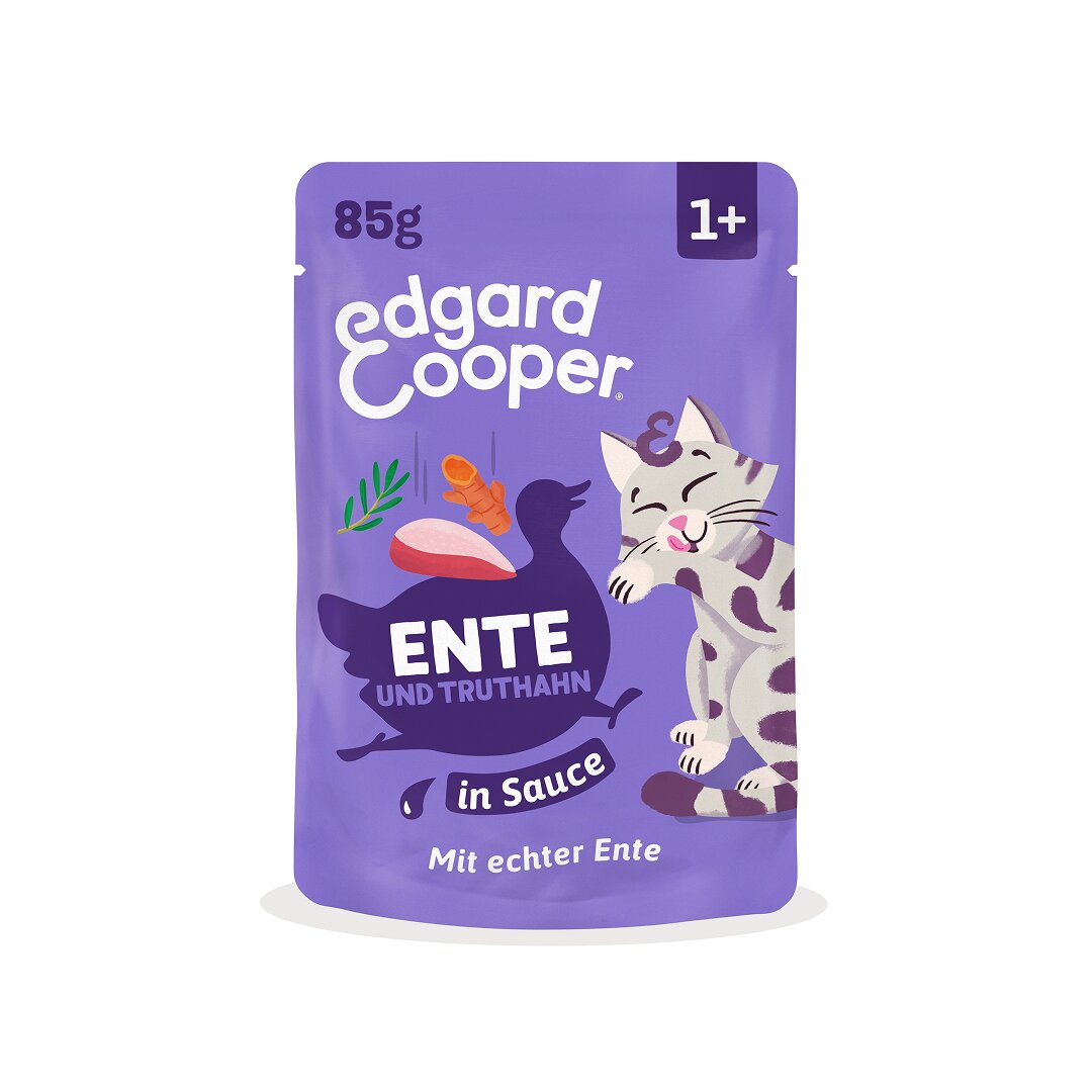 Edgard & Cooper Katzenfutter Ente und Truthahn in Sauce für adulte Katzen ab 1 Jahr, mit echter Ente, 85 g Beutel