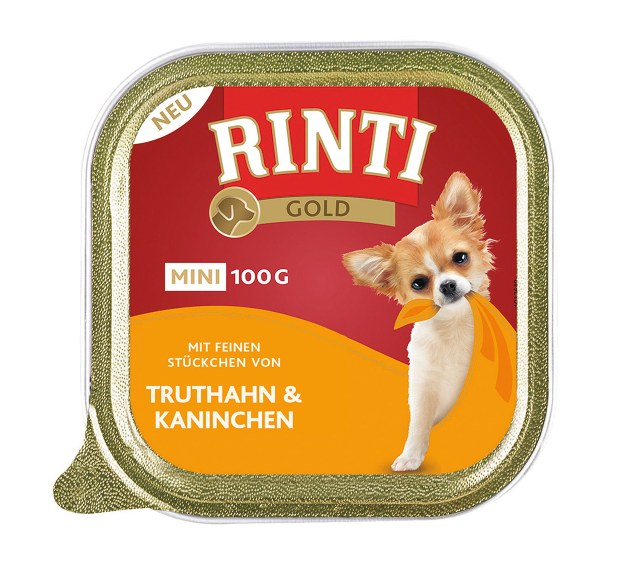 RINTI Gold Mini Hundefutter, Truthahn & Kaninchen, für kleine Hunde, 100 g, feine Stückchen, ideal für Chihuahuas.