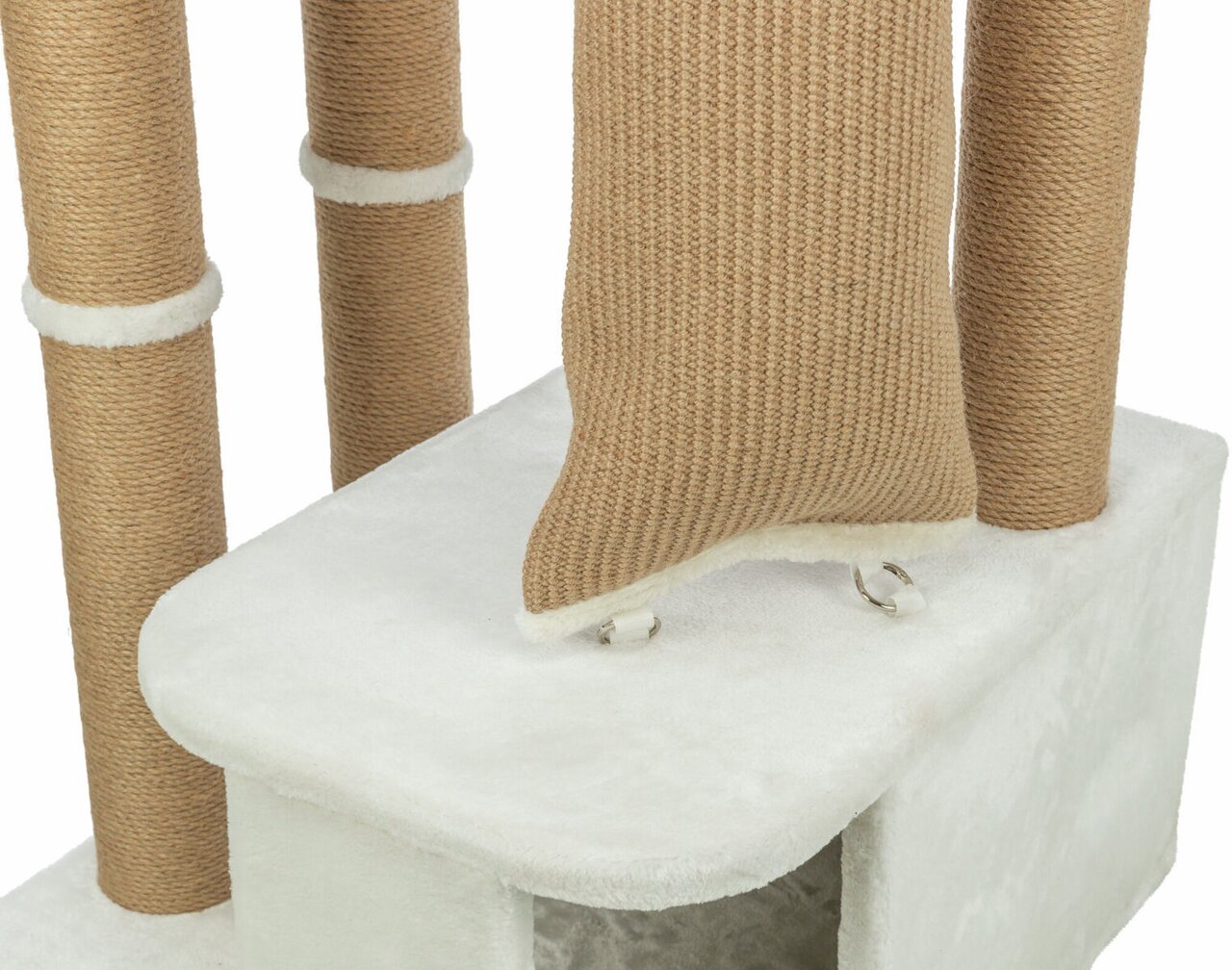 TRIXIE Kratzbaum, für Katzen, weiße Liegefl., Sisal-Säulen, robust, ideal f. Krallenpflege, Spielen & Rückzugsort.