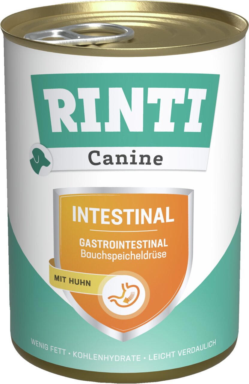 RINTI Canine Intestinal Hundefutter mit Huhn für Verdauung-Gesundheit, wenig Fett, 400 g, leicht verdaulich, speziell für Hunde.