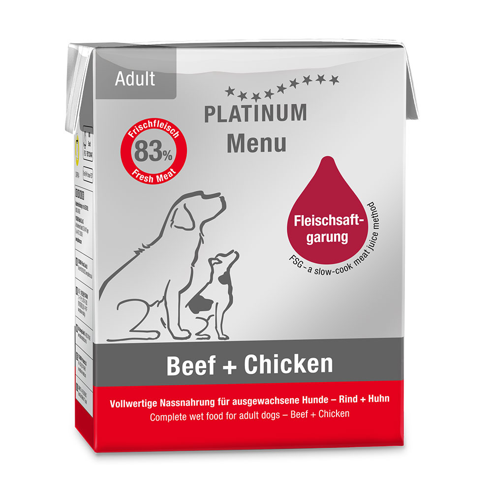 Sparpaket 6 x 375 g Platinum Menü Adult Beef + Chicken Hunde Nassfutter