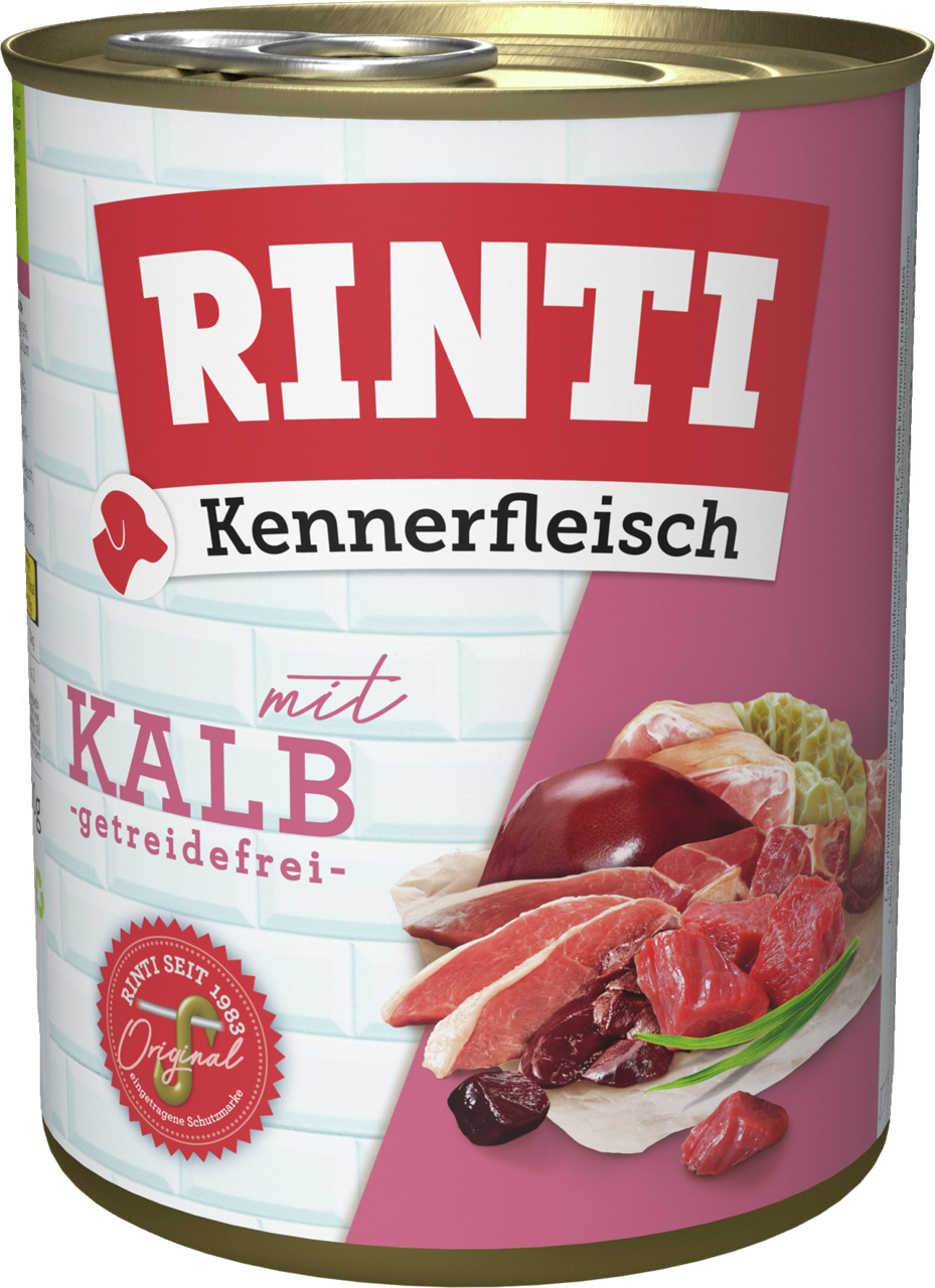 RINTI Kennerfleisch Kalb, getreidefrei, für ausgewachsene Hunde, mit Kalbfleisch, Leber & Pansen, 400 g, natürliche Ernährung.