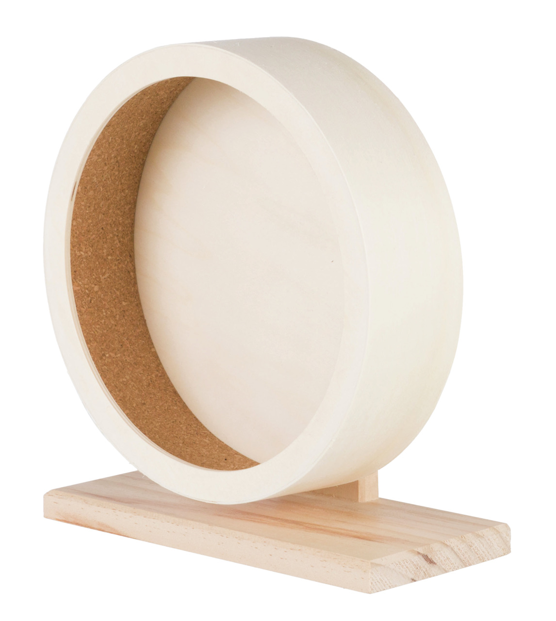 TRIXIE Holzlaufrad, Kleintiere (Hamster-Nager), Kork-Lauffläche, fördert Bewegung-Wohlbefinden, unbehandeltes Holz, stabiler Sockel.