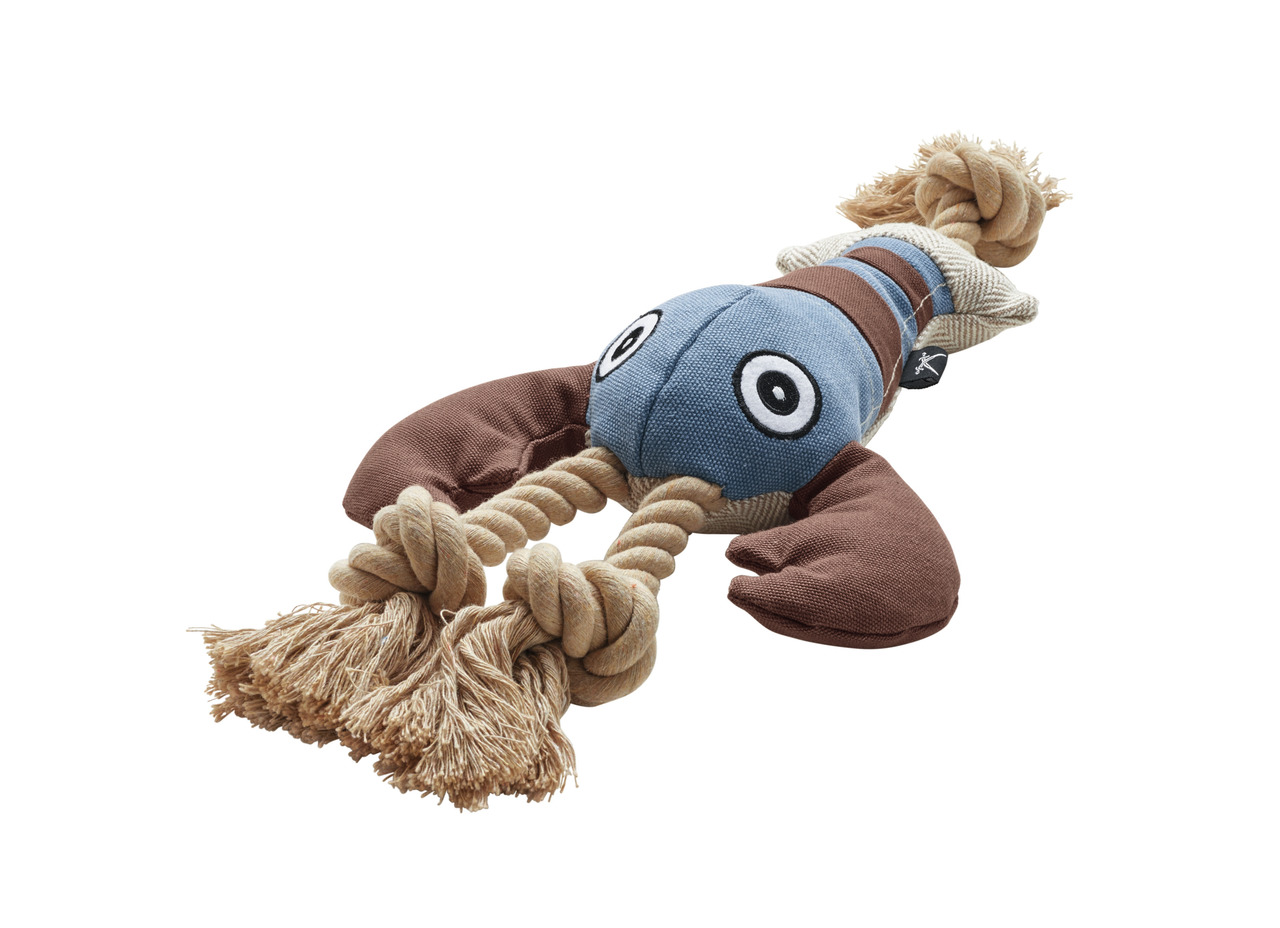 Hundespielzeug „HUNTER Canvas Hummer“ (HUNTER), für alle Hunde, robustes Canvas, Blau-Braun-Beige, Hummerform mit Seilknoten.