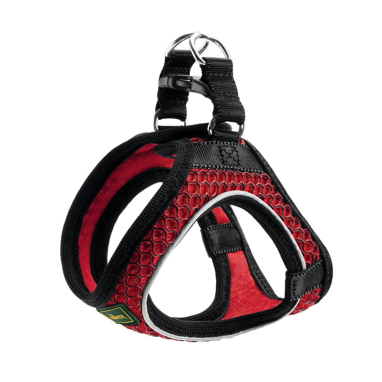 HUNTER Norwegergeschirr "Hilo Comfort", Rot-schwarz, für kl.-mittelgr. Hunde, atmungsaktives Mesh, reflektierend, stabiler D-Ring.