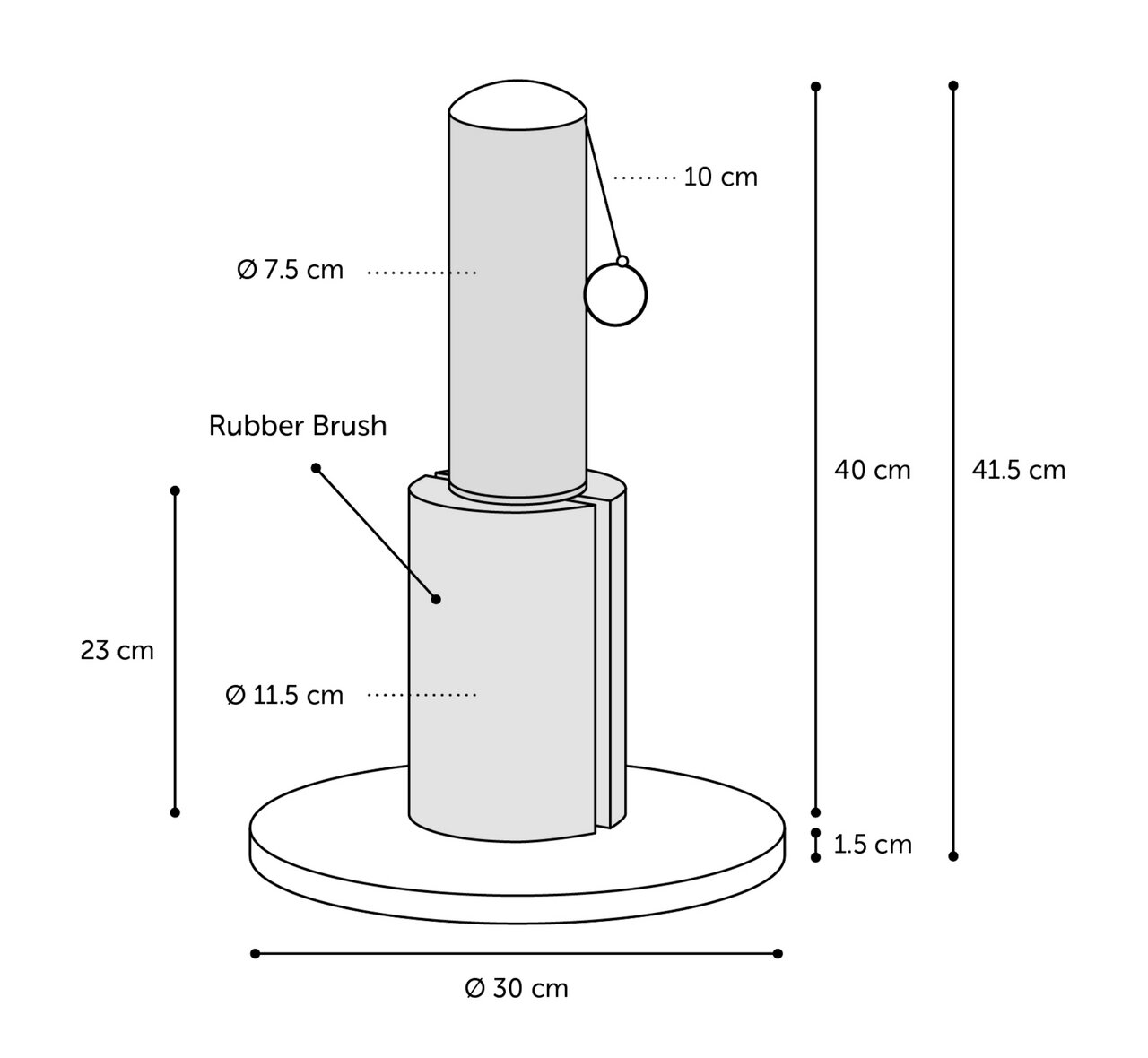 Flamingo Kratzbaum für Katzen, alle Rassen, mit Gummibürste (23 cm), Spielball, 41,5 cm hoch, Basis Ø 30 cm, Säule Ø 7,5 cm.