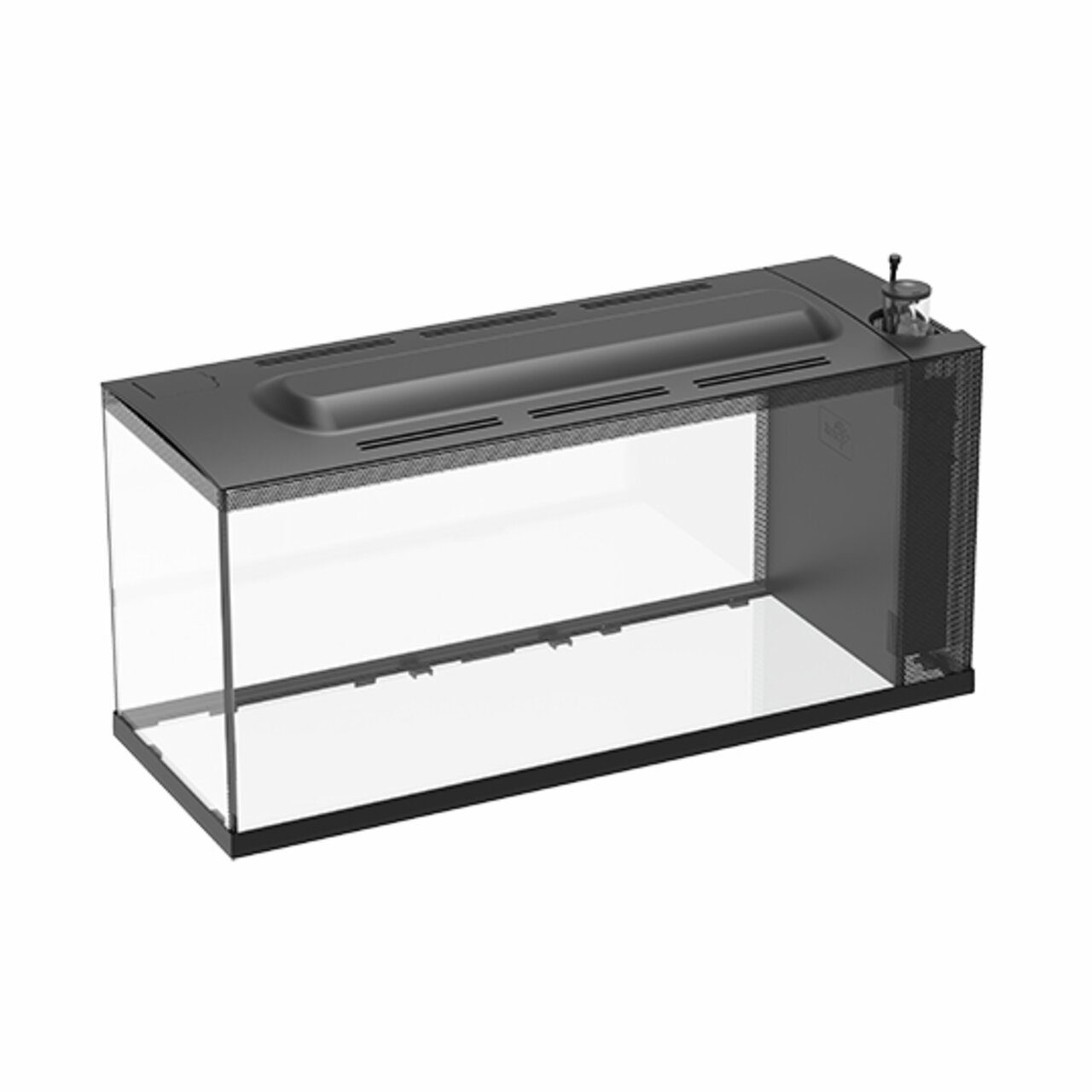 Glasaquarium von TMC mit schwarzer Abdeckung und integriertem Filtersystem, geeignet für Aquaristik