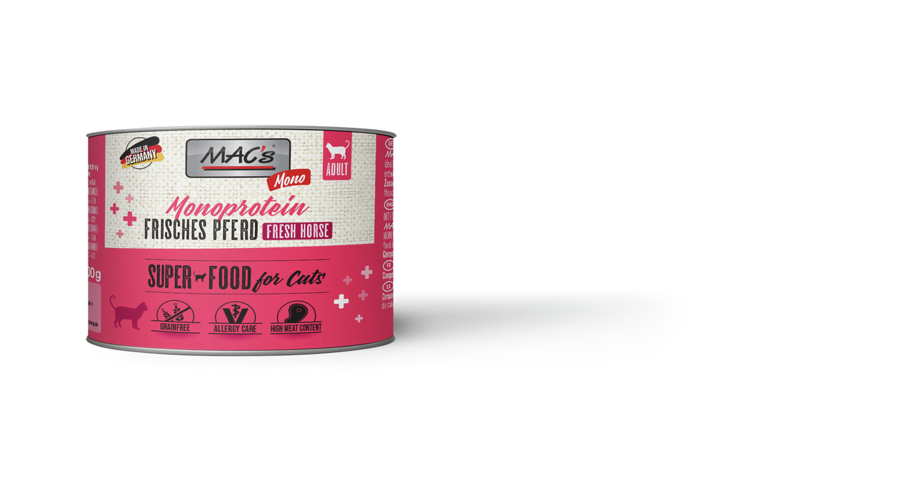 MAC's Katzenfutter, Frisches Pferd, Monoprotein, Adult, 200 g, getreidefrei, allergikerfreundlich, hoher Fleischanteil.
