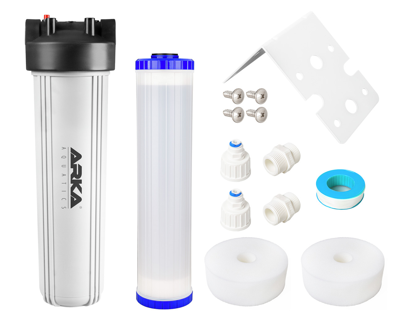 ARKA Aquatics Osmosefilter-Set: Für Aquarien, reines Wasser, inkl. Filtergehäuse, Kartusche, Zubehör, 2 Schaumstofffilter.