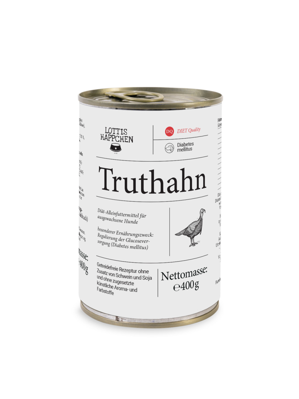 Lottis Häppchen Truthahn, 400 g, diätisches Alleinfutter f. Hunde, reg. Glucoseversorgung bei Diabetes, getreidefrei, ohne Schwein-Soja.